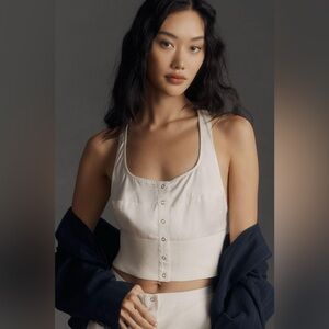 Satin Buttondown Crop Top by Anthropologie